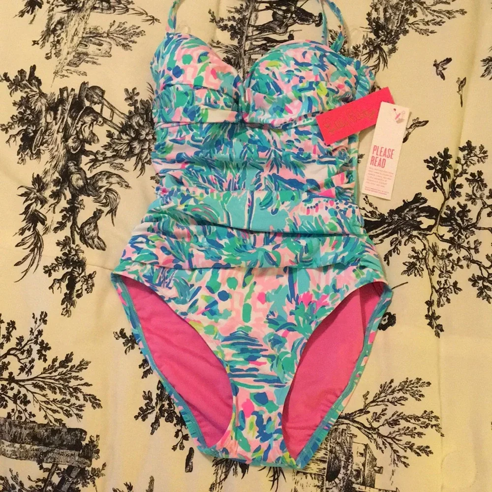 NWT Lilly Pulitzer Blue Ibiza Canbana Cocktail One piece Swimsuit Size 0 - Picture 5 of 12
